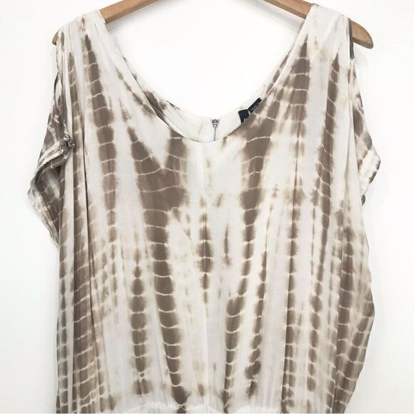 Charlotte Tarantola Tan White Tie Dye Sleeveless Drawstring Waist Romper - Picture 3 of 13